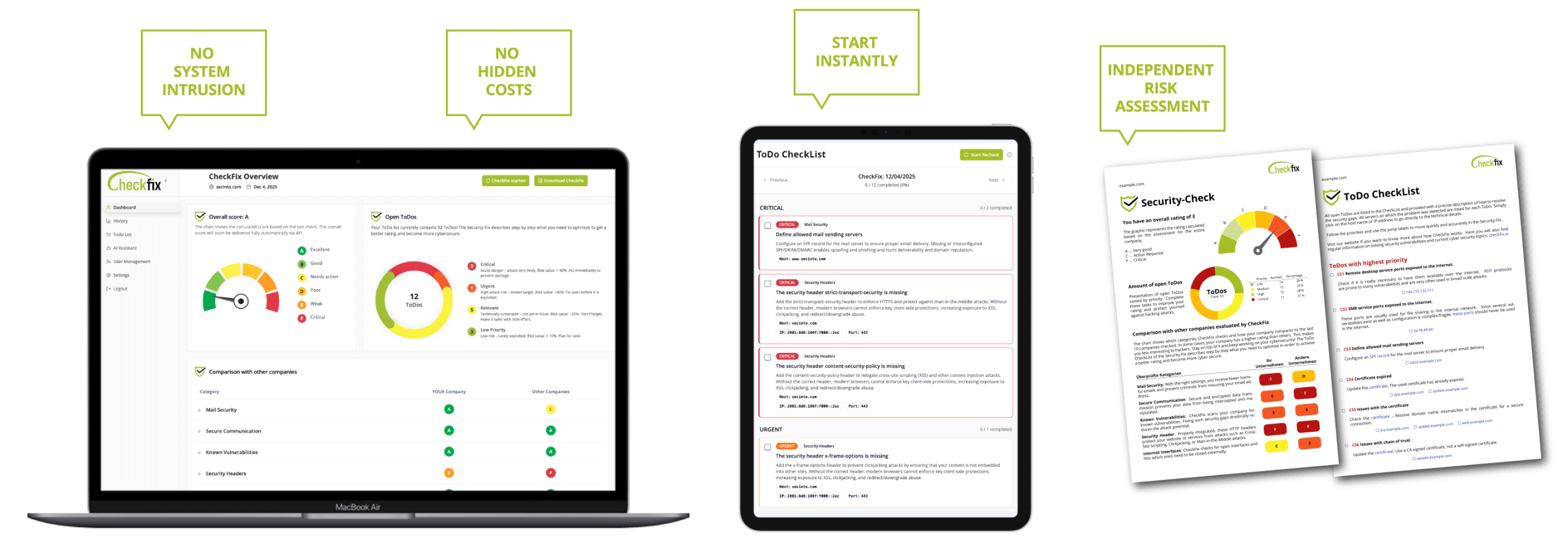 checkfix-header-EN-FINAL CheckFix product image: It shows an example of a security assessment and a to-do checklist that guides you step by step through fixing the identified security vulnerabilities.